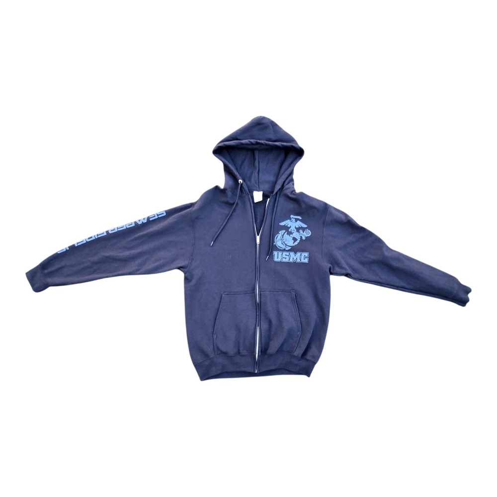 USMC Full Zip Hoodie Cotton Blend Medium Black Semper Fidelis Graphic - Picture 3 of 13